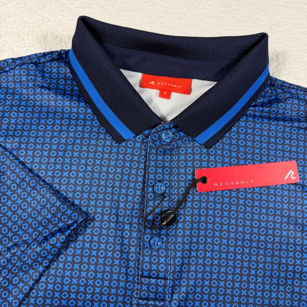 Redvanly Norvins Polo‎ Shirt Mens Large Marine Blue Geometric Golf R2501 NWT